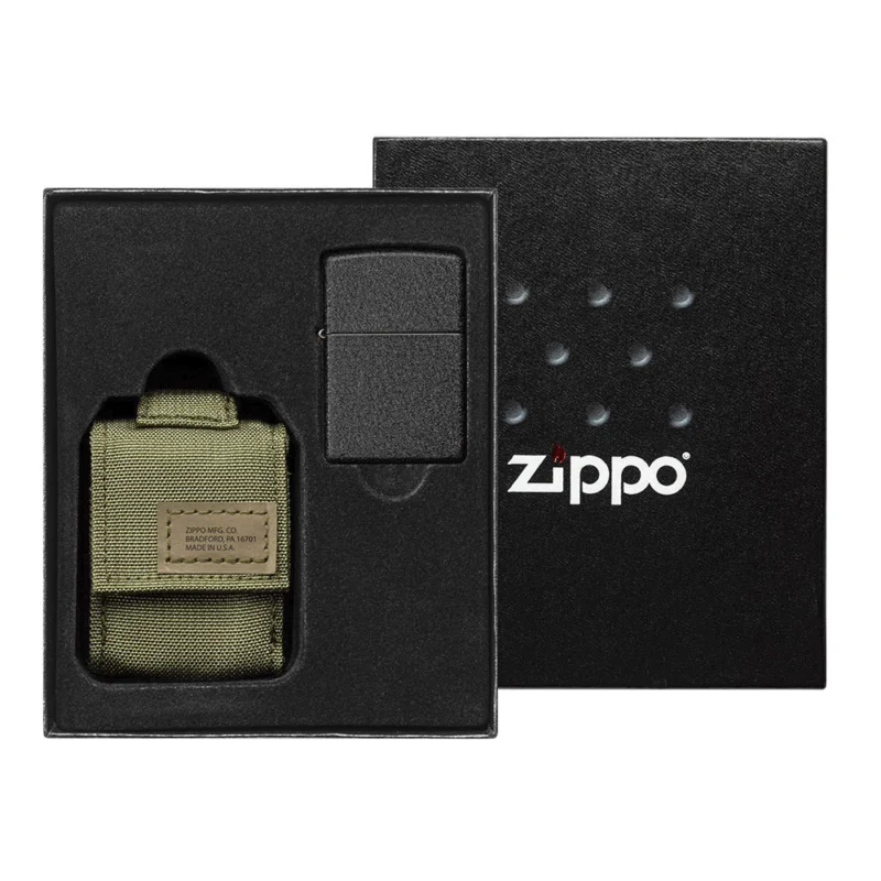 ZIPPO black crackle Set mit Nylon Pouch grün 60005676 Neuheit