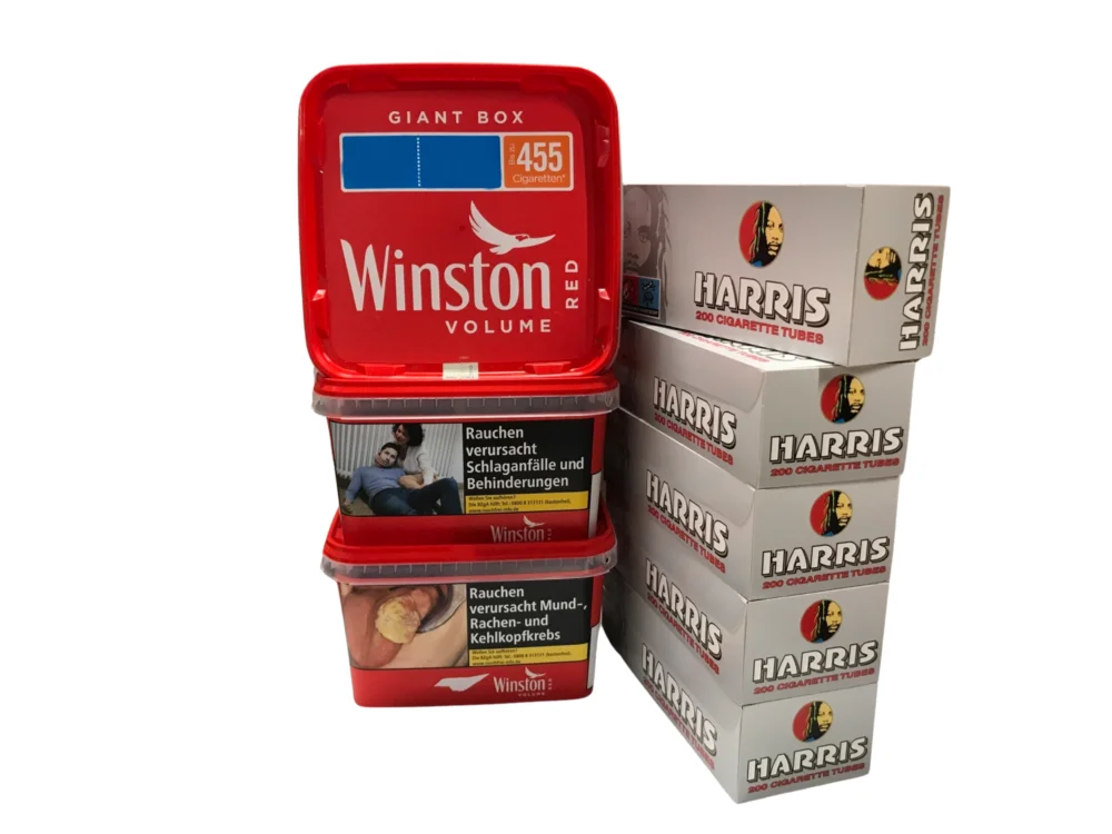 Zertifiziert 3x Winston Giant Box Eimer + 1000 Harris rot Zigarettenhülsen