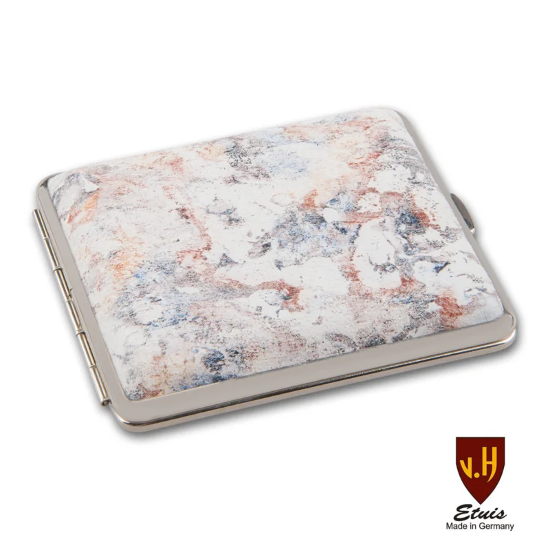 Zigarettenetui Leder VH 18er KS beige Marmor Rahmen Nickel mit Gummizug Garantierte Lieferung