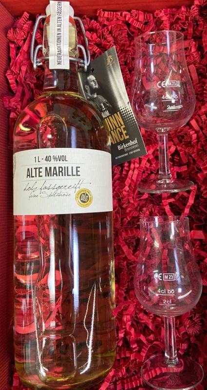 Birkenhof Brand Alte Marille 40% vol., 1l + 2 Gläser Geschenkset Jetzt Kaufen