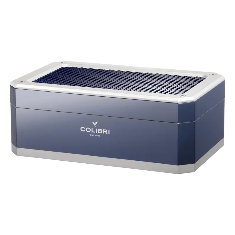 Humidor COLIBRI "Rally" blau/silber H15,5 x B40 x T26cm 100-125 Cigarren Kostenloser Versand