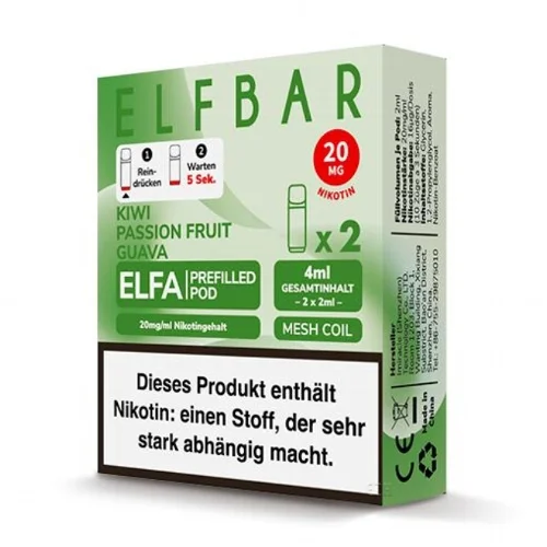 ELFBAR Elfa Kiwi Passion Fruit Guava 20 mg 2 Pods Begrenztes Angebot
