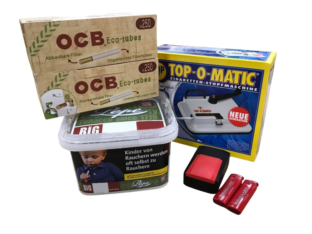 PEPE Rich Green 170g Eimer + 500 OCB Organic Hülsen + TopOMatic Stopfmaschine + Etui inkl. 2 Feuerzeuge Meistverkauft