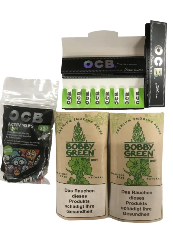 Neue Kollektion 2x BOBBY GREEN #01 + 1x OCB Activ Tips Slim 7mm Limited Edition + 1x OCB Schwarz Premium Long Slim mit 8 Activ'Tips 7 mm + 1x OCB Premium Long Slim