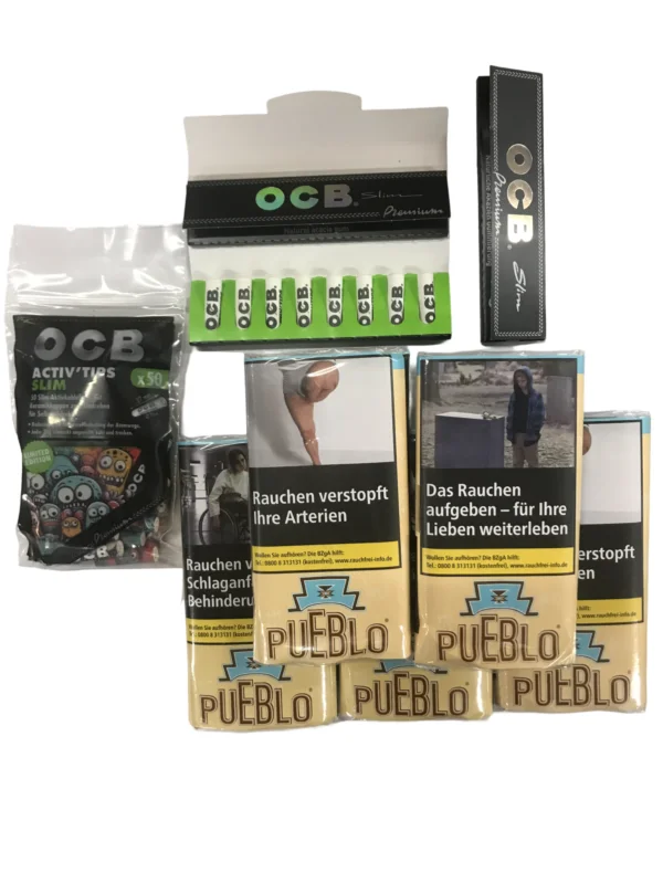 Geprüft 5x PUEBLO Pouch + 1x OCB Activ Tips Slim 7mm Limited Edition + 1x OCB Schwarz Premium Long Slim + 8 Activ'Tips 7 mm + 1x OCB Schwarz Premium Long Slim