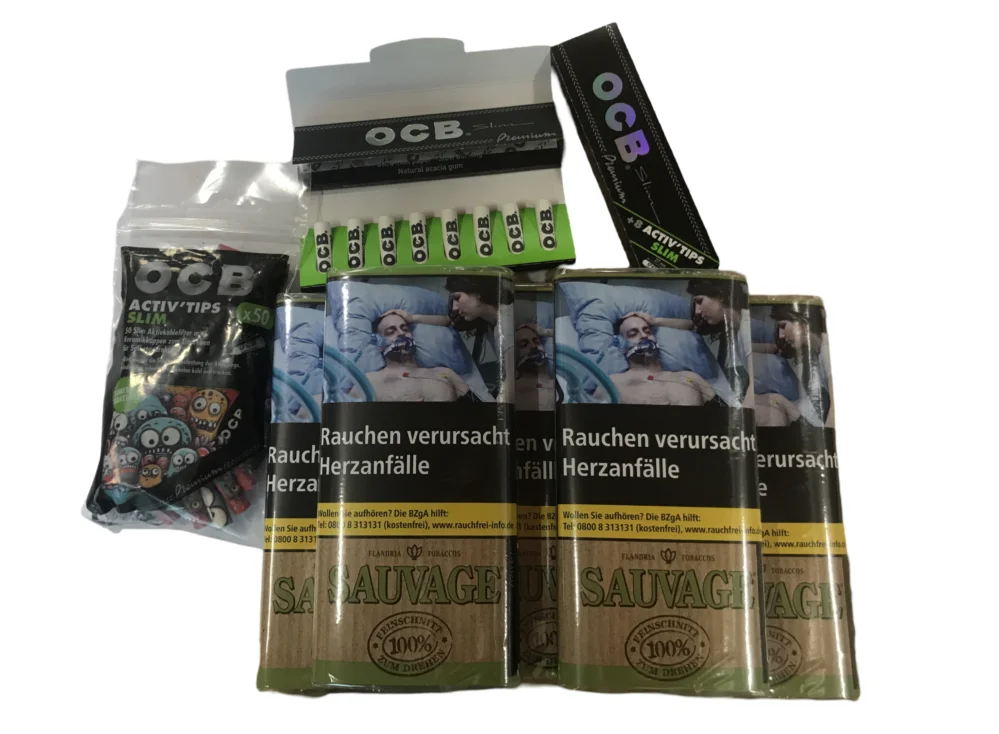 5x SAUVAGE Pouch + 1x OCB Activ Tips Slim 7mm Limited Edition + 1x OCB Schwarz Premium Long Slim + 8 Activ'Tips 7 mm + 1x OCB Premium Long Slim Top-Preis