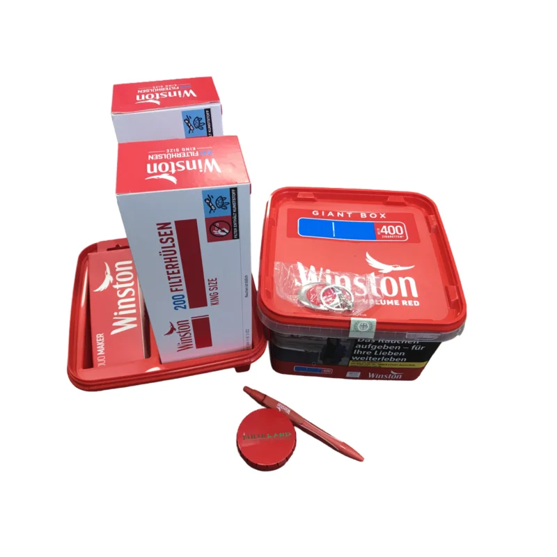Knallerangebot AKTION! Winston Red Giant Box + 400 Winston Papierfilterhülsen + Winston Duo Maker + Tabakland Ascher + Kugelschreiber + Tray + Schlüsselhänger