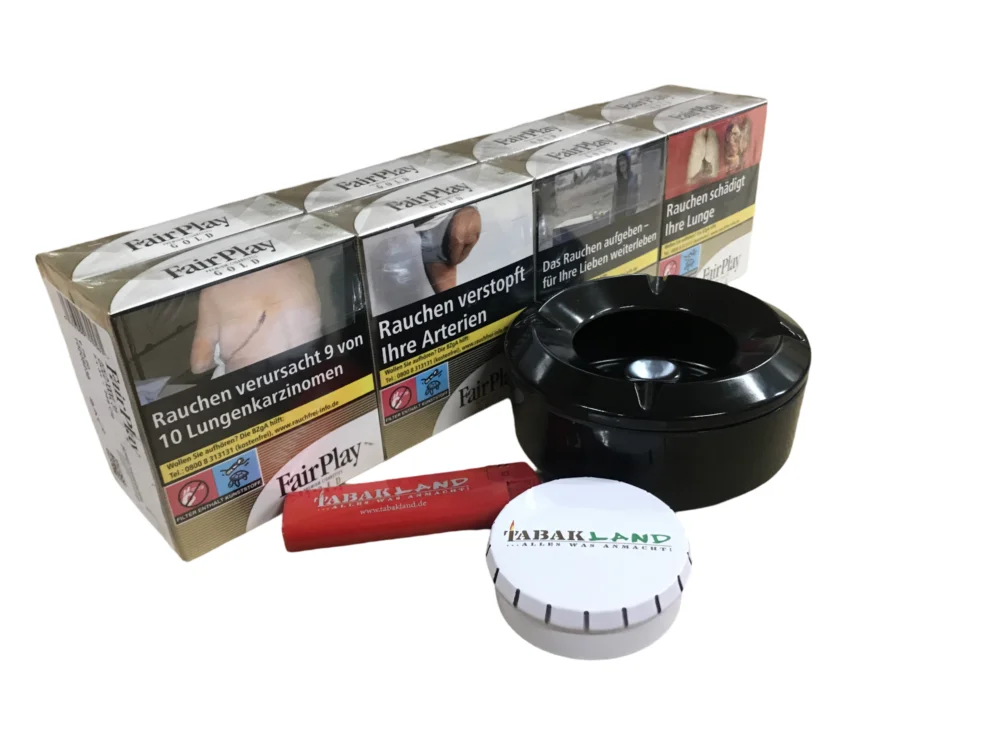 Sonderaktion FAIR PLAY Gold XXXL 9,90 Euro (8x28) + Feuerzeug + Tabakascher + Windascher