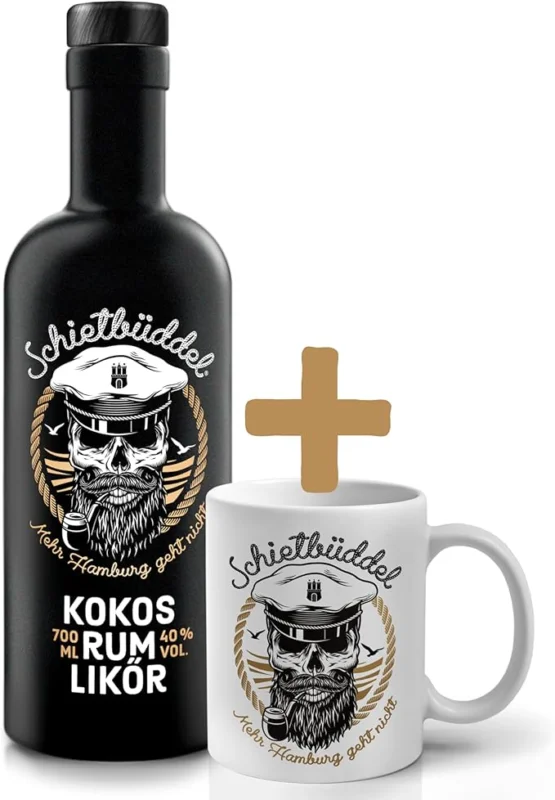 Schietbüddel Kokos Rum Likör 0.7 l + Becher mit Aufdruck weiß (0.7l + 1 Becher) Geprüft