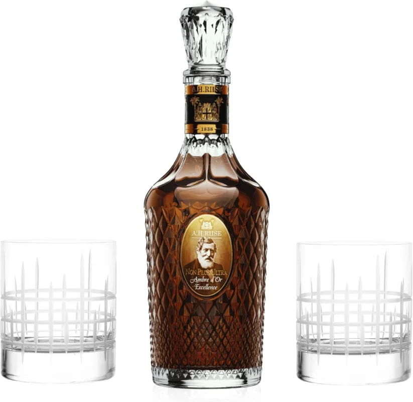 Zertifiziert A.H. Riise Non Plus Ultra Ambre d'Or Excellence | 42% Vol | 700ml | Edler Premium-Rum inkl. hochwertigen 2 Bargläsern