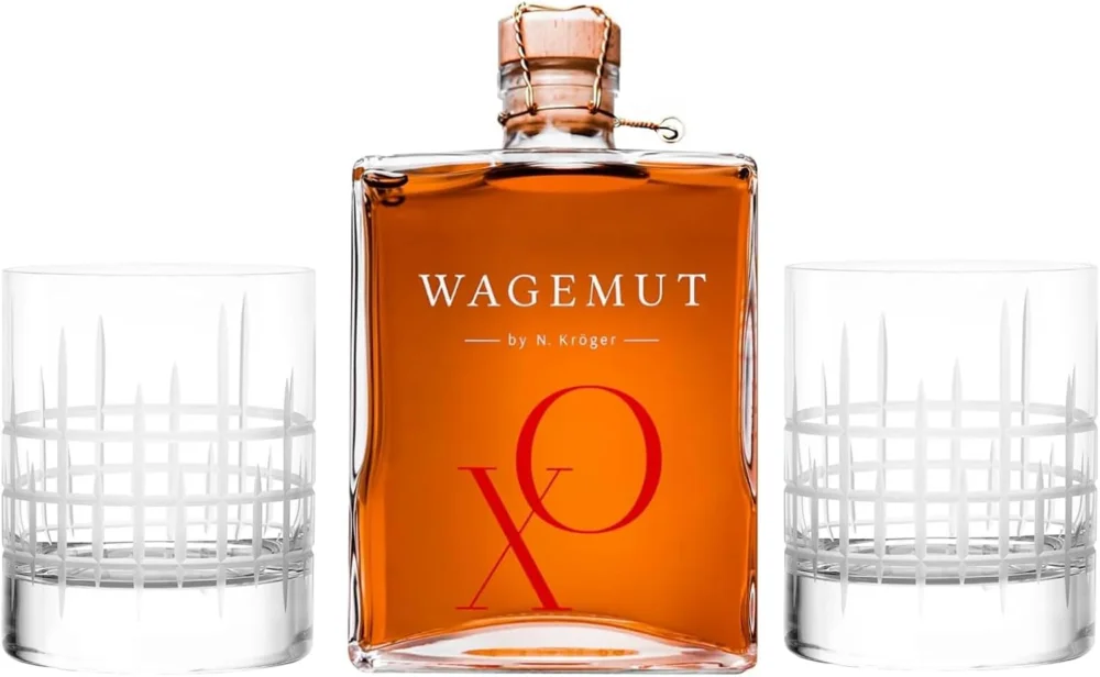 Zertifiziert Wagemut XO Rum 700ml – 43,8 % Vol. | Mit 2 Tumbler-Gläsern | Barbados Blend | Im Cognacfass gereift (Manhattan 340ml)