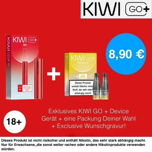 Nur Heute 1+1 | 1x Kiwi Go+ Plus Device Red + 1x Kiwi Go Plus Pods Tangerine Ice 20mg(2er Pack)