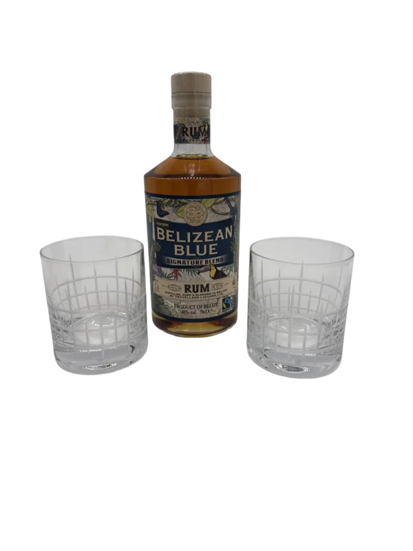 Belizean Blue | Signature Blend Rum | Mit Noten von Vanille, Zimt und Karamell Mit 2 Tumbler-Gläsern Knallerangebot