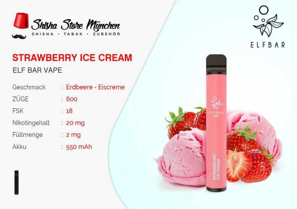 Elfbar Vape - Strawberry Ice Cream 20mg Preiswert