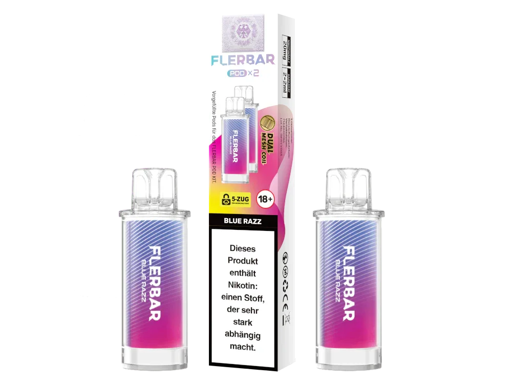 Meistverkauft Flerbar - POD Blue Razz 20 mg/ml (2 Stück pro Packung) 400er Packung