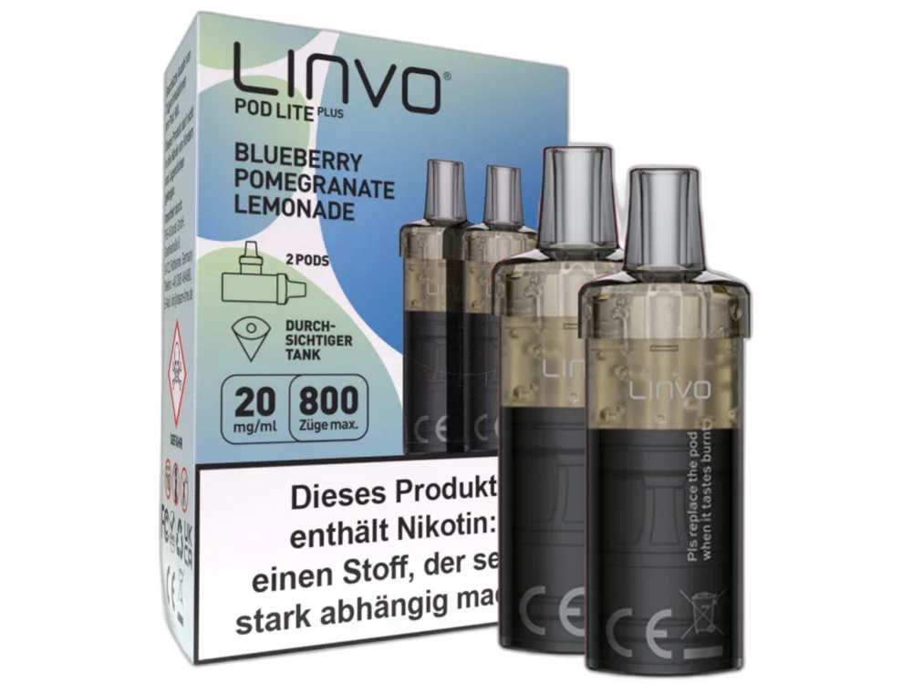 Linvo - Pod Lite Plus Cartridge Blueberry Pomegranate Lemonade 20 mg/ml (2 Stück pro Packung) 300er Packung Neue Kollektion