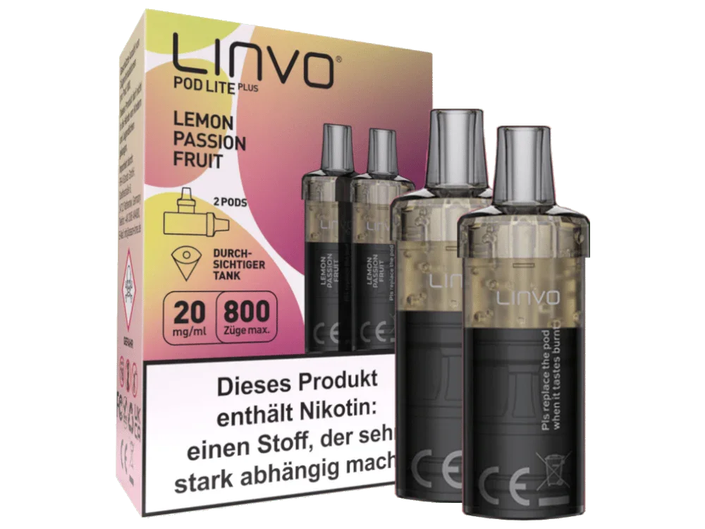 Linvo - Pod Lite Plus Cartridge Lemon Passionfruit 20 mg/ml (2 Stück pro Packung) 10er Packung Direkt Vom Hersteller