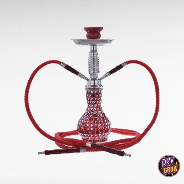 Kostenloser Versand Shisha Malik Khouribga Broken Glass Rot 38 cm – Ägyptische Wasserpfeife mit 2 Schläuchen