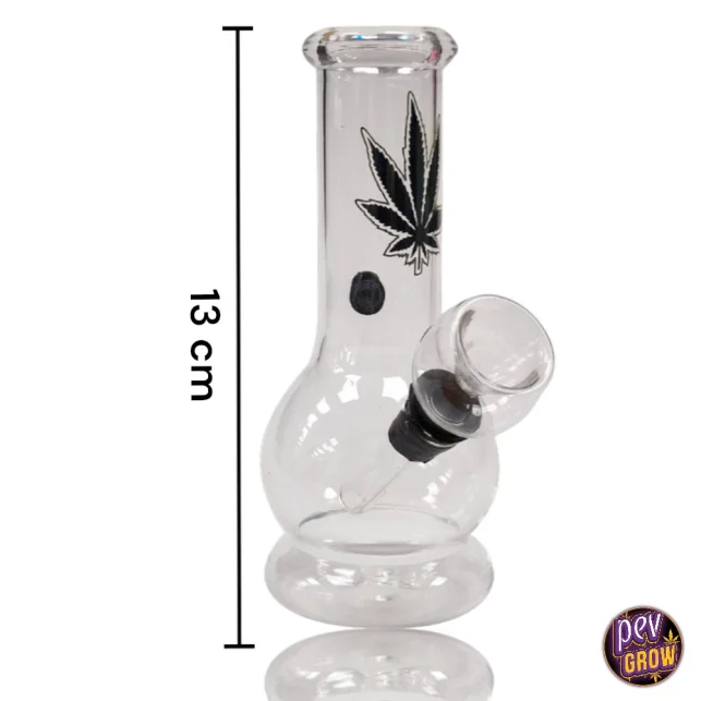 Markenprodukt Mini Glasbong mit schwarzen Blättern 13 cm – Tragbarer Bubbler für weiche Hits