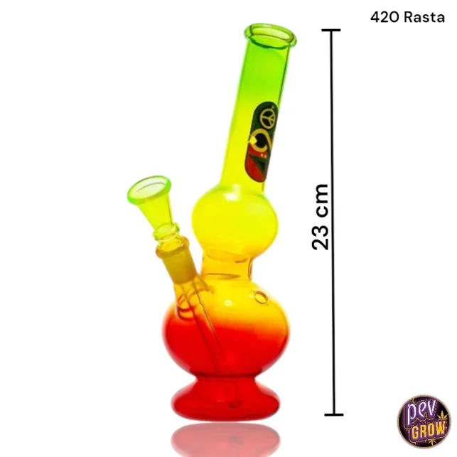 Preiswert Rasta Glasbong 23 cm – Lebendiges jamaikanisches Design & sanfte Hits · 14,5 mm Bowl, Carburetorloch, stabiler Boden für Kräutersessions