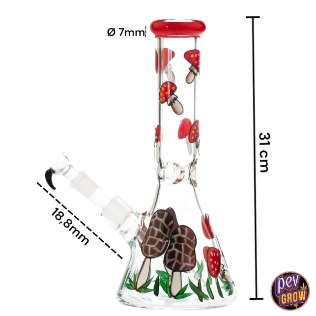 Preisreduziert Pilz Crystal Bong 31 cm – 7 mm dickes Glas · Amanita Muscaria Wald-Design