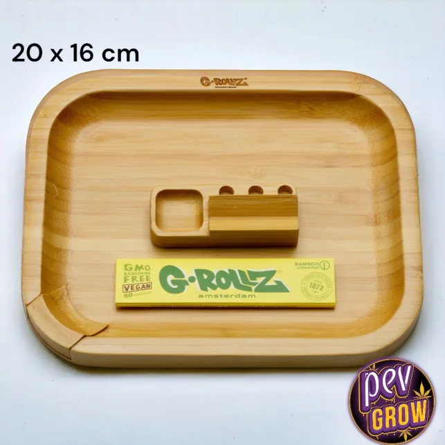 G-Rollz Bambus Rolling Tray 20x16 cm – Magnetisches Werkzeug & abnehmbare Ecke für einfache Reinigung · Premium Holz Mischschale Neuheit