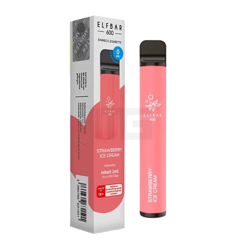 Nikotinfrei - Elfbar - 600 Einweg E-Zigarette - Strawberry Ice Cream - 0mg Heißes Angebot