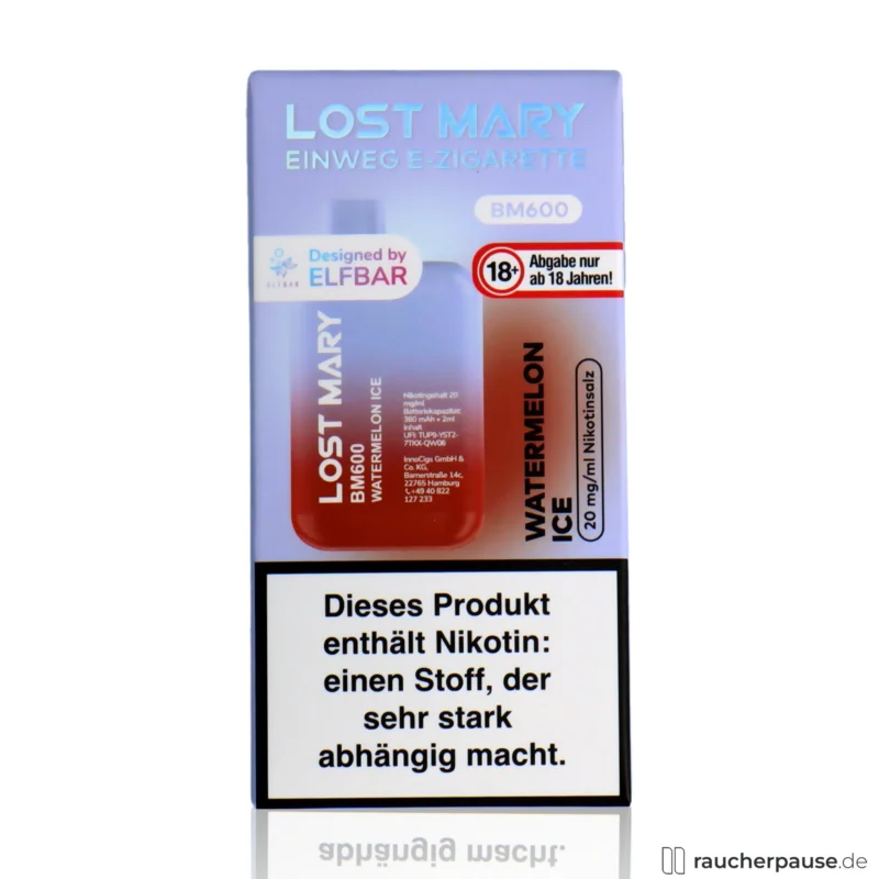 Letzte Chance Lost Mary BM600 Einweg E-Zigarette | Watermelon Ice | 20 mg/ml Nikotin | 600 Züge
