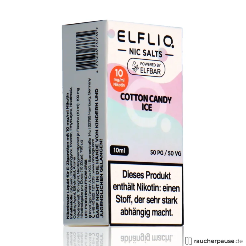 Nur Für Kurze Zeit Elfliq by Elf Bar Nikotinsalz Liquid Cotton Candy Ice | 10mg/ml Nikotin | 10ml