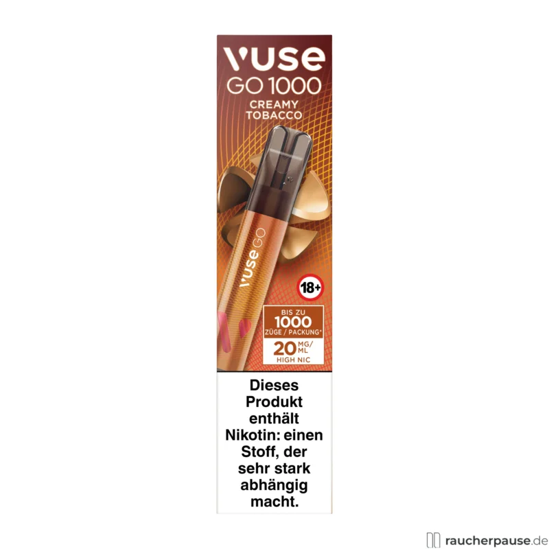 Preiswert Vuse GO 1000 E-Shisha | Creamy Tobacco | 20 mg/ml Nikotin | Einweg | 1000 Züge