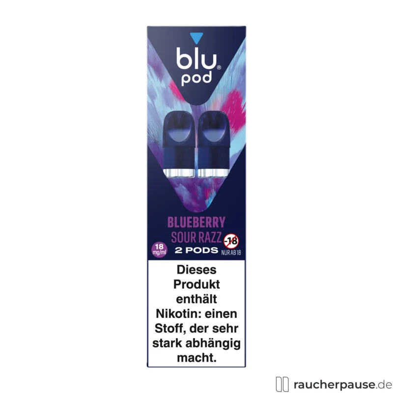 Blu Pod Blueberry Sour Razz 18mg/ml Nikotin | 2 Pods | Kompatibel mit Blu Bar Kit E-Zigarette Preisreduziert