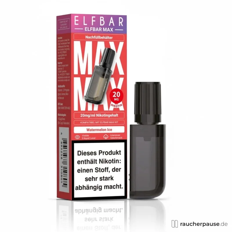 Elfbar MAX Watermelon Ice Pod | 10ml | 20mg NicSalt | 3000 Züge | Kompatibel mit Elfbar MAX Kit Sale