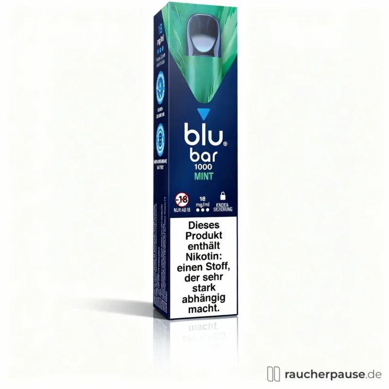 blu bar 1000 Einweg E-Zigarette Mint | 18 mg Nikotin | Bis zu 1000 Züge Kostenloser Versand