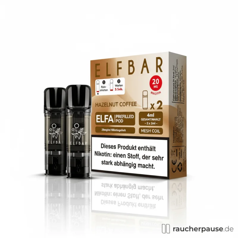 ELFBAR ELFA Hazelnut Coffee Pods | 2er Pack | 20mg Nikotinsalz für E-Zigarette Gratis Versand
