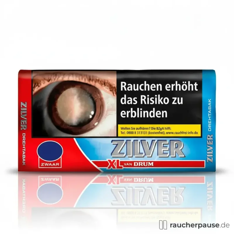 Zilver XL Drehtabak von Drum | 50g Pouch | Zware Mischung | Mittel bis Stark | Für ca. 120 Zigaretten Neu