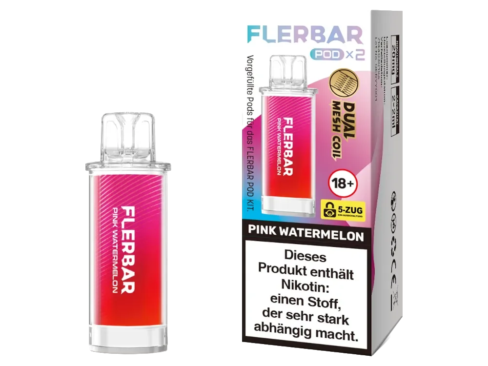 Flerbar Pod Pink Watermelon 20mg/ml Nikotinsalz 2 Stück Kostenfreie Lieferung