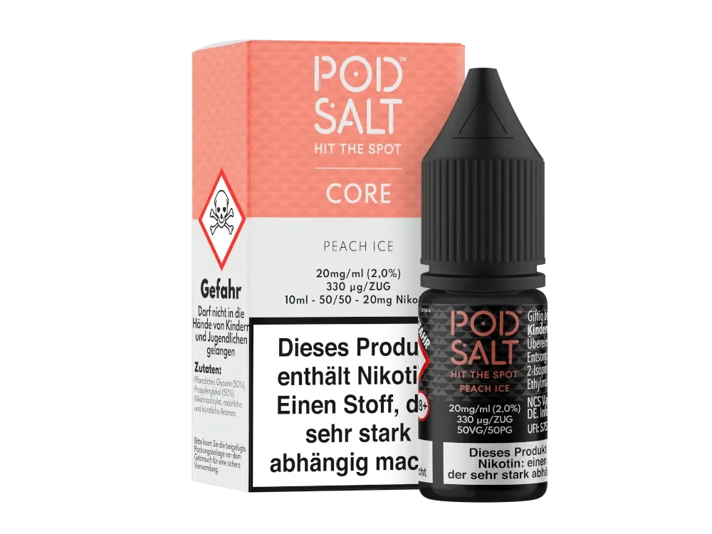POD SALT Core Peach Ice Nikotinsalz Liquid (50/50) 20mg/ml 10ml Schneller Versand