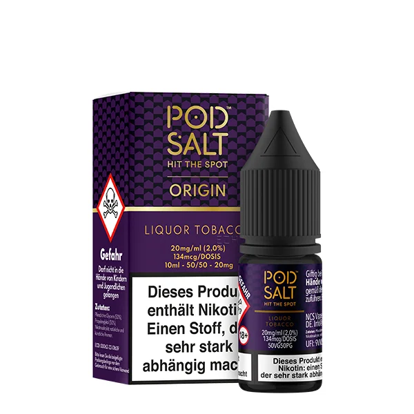 POD SALT Origin Liquor Tobacco Liquid (50/50) 20mg 10ml Meistverkauft