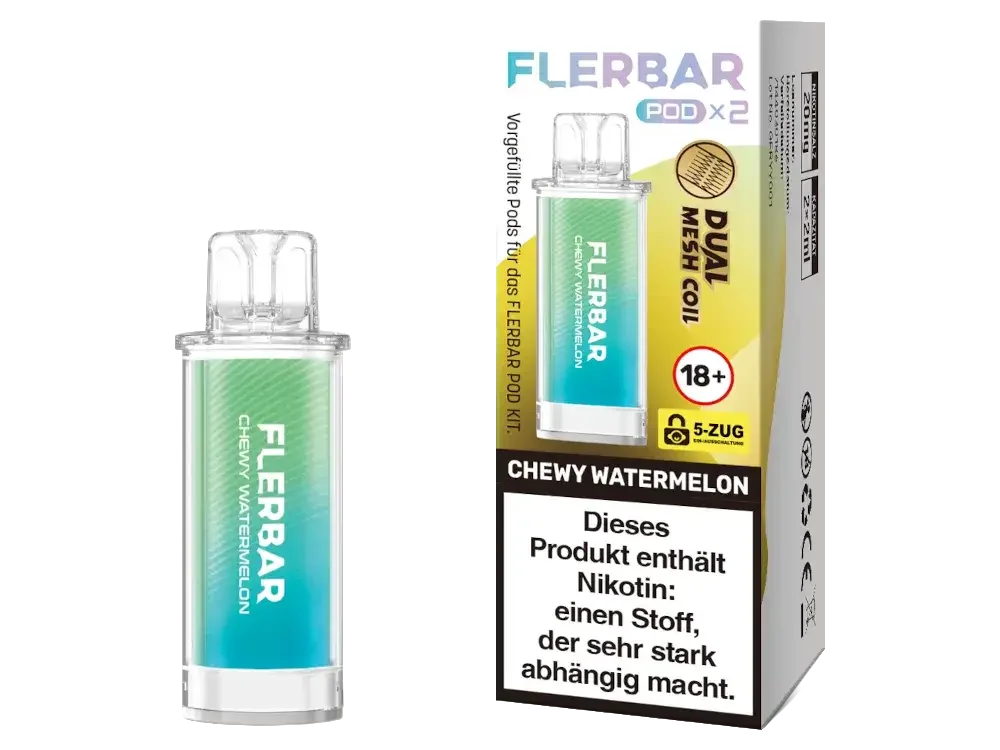 Geprüft Flerbar Pod Chewy Watermelon 20mg/ml Nikotinsalz 2 Stück