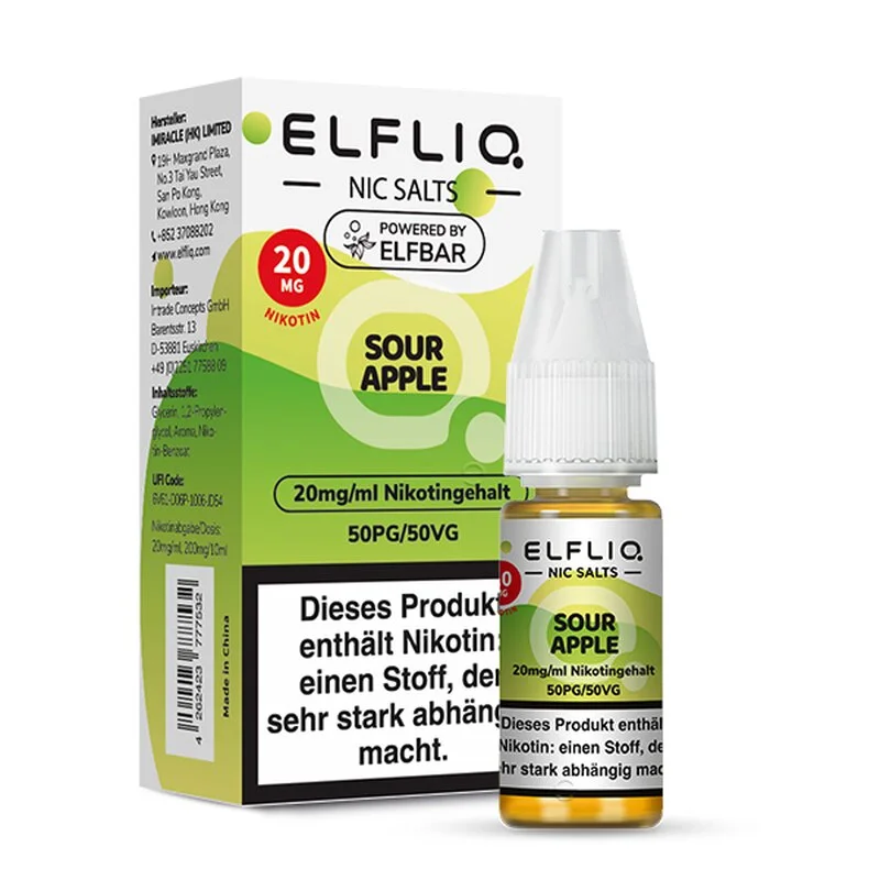 ELFBAR ELFLIQ Sour Apple Nikotinsalz Liquid 10ml - 20mg Sichere Zahlung