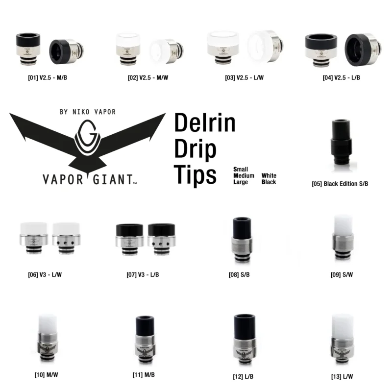 Kostenfreie Lieferung Vapor Giant DELRIN DripTip - verschiedene Ausführungen -Niko Vapor